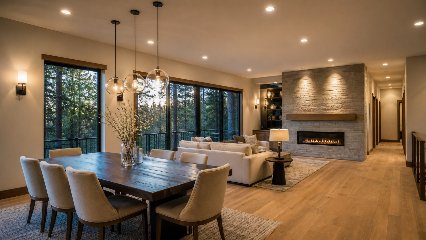 High-end lighting remodel with warm interior fixtures