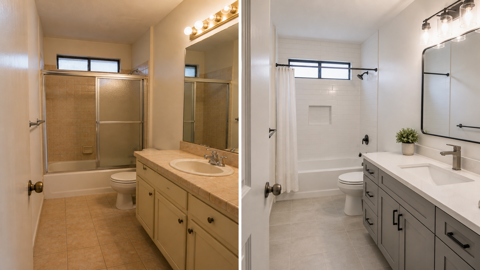 Before and after bathroom remodel transformation
