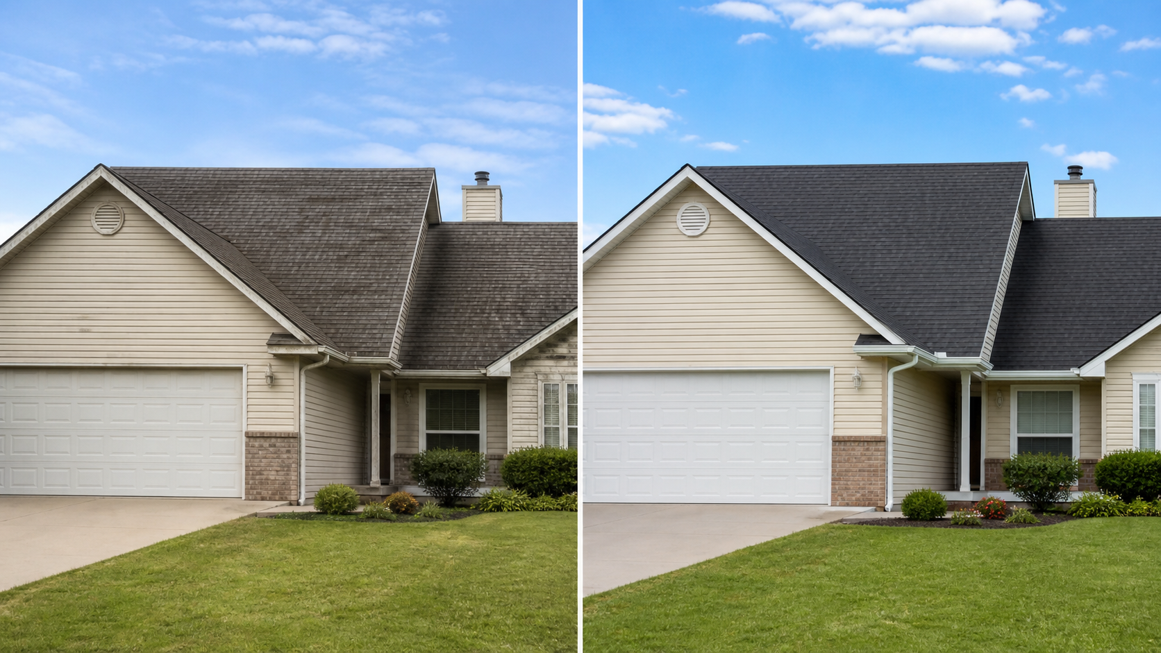 Before and after roofing project transformation