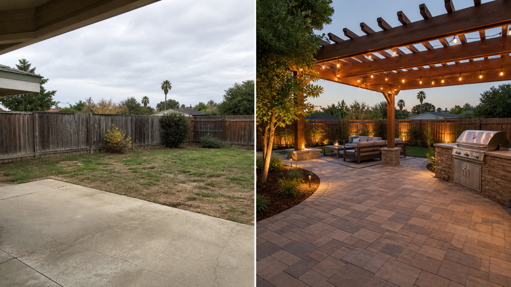 Before and after outdoor living project transformation